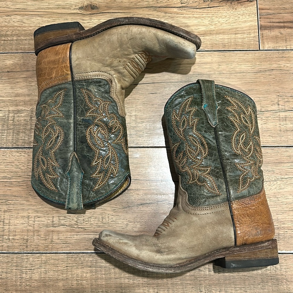 Corral Brown Distressed Leather Square Toe Boots Toddler 13